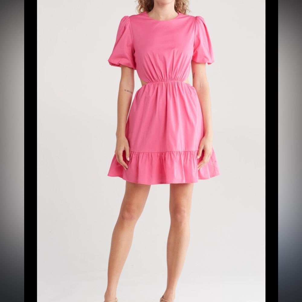 Nordstrom WAYF Puff Sleeve Side Cutout Mini Dress in Hot Pink Size Small NWT